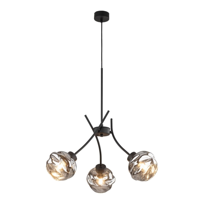 Lámpara colgante con cable ZULIA 3xE27/15W/230V negro/negro ahumado