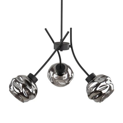 Lámpara colgante con cable ZULIA 3xE27/15W/230V negro/negro ahumado