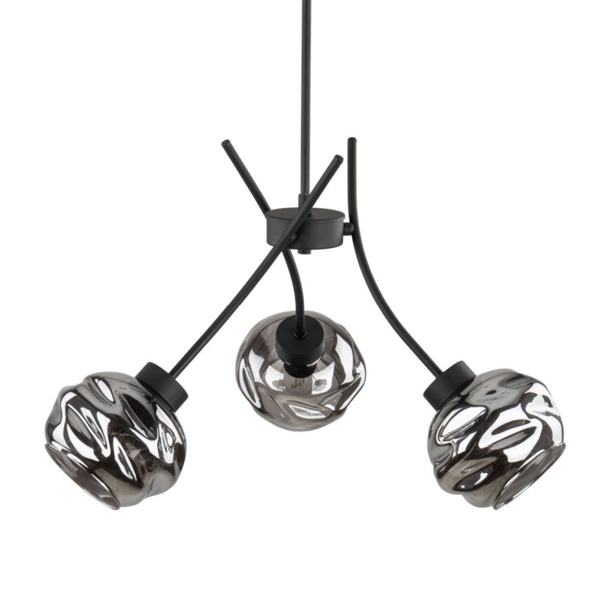 Lámpara colgante con cable ZULIA 3xE27/15W/230V negro/negro ahumado