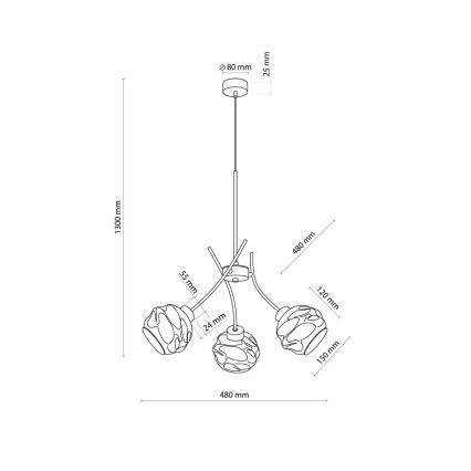 Lámpara colgante con cable ZULIA 3xE27/15W/230V negro/negro ahumado