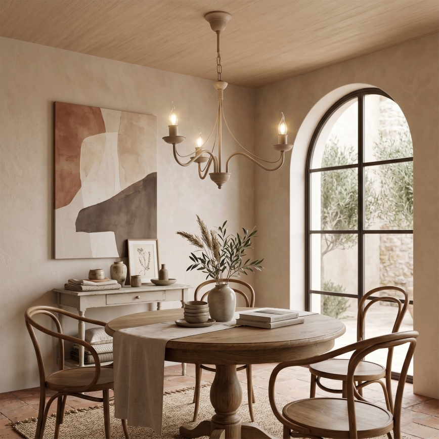 Lámpara colgante con cadena ANTON 3xE14/60W/230V, beige