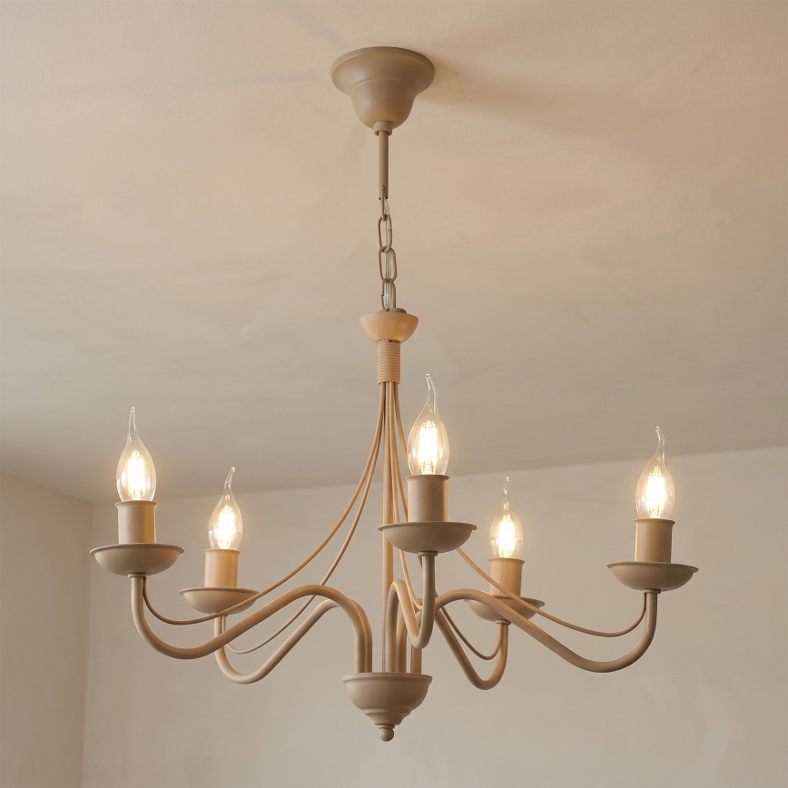 Lámpara colgante con cadena ANTON 5xE14/60W/230V beige