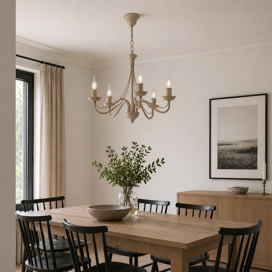 Lámpara colgante con cadena ANTON 5xE14/60W/230V beige