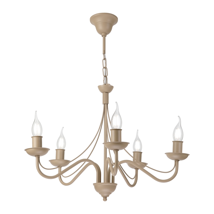 Lámpara colgante con cadena ANTON 5xE14/60W/230V beige