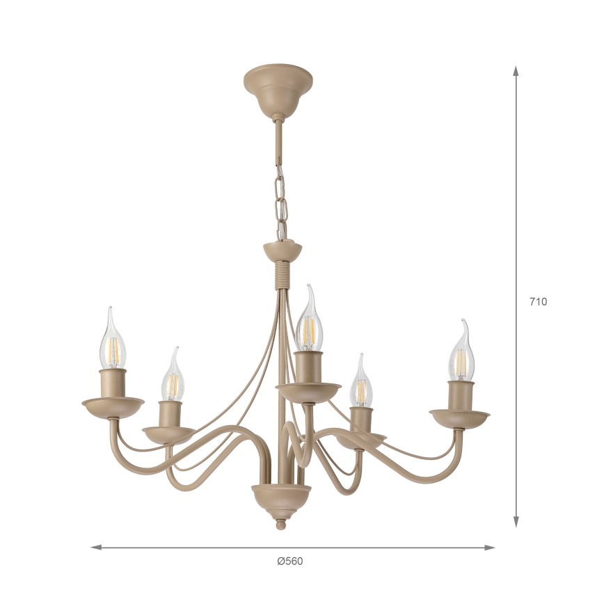 Lámpara colgante con cadena ANTON 5xE14/60W/230V beige
