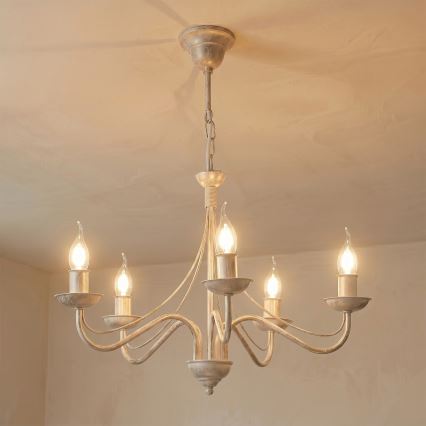 Lámpara colgante con cadena ANTON 5xE14/60W/230V, pátina blanca