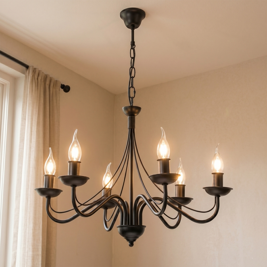 Lámpara colgante con cadena ANTON 6xE14/60W/230V negra