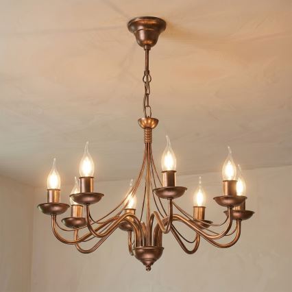 Lámpara colgante con cadena ANTON 8xE14/60W/230V acabado en bronce