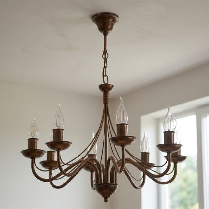 Lámpara colgante con cadena ANTON 8xE14/60W/230V acabado en bronce