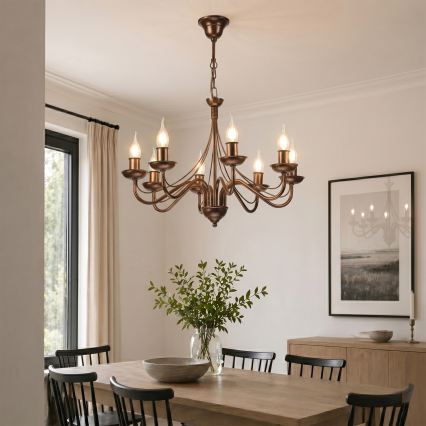Lámpara colgante con cadena ANTON 8xE14/60W/230V acabado en bronce