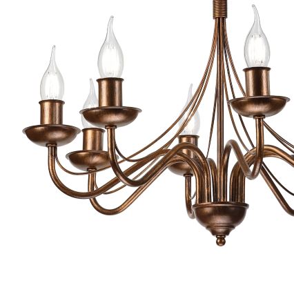 Lámpara colgante con cadena ANTON 8xE14/60W/230V acabado en bronce
