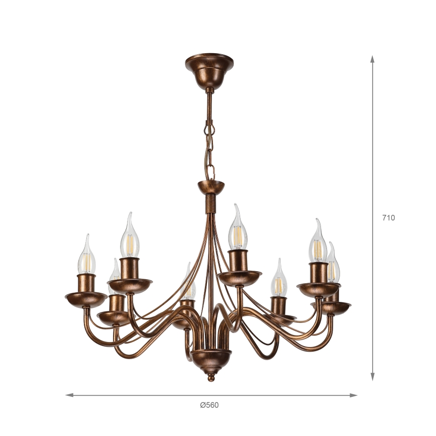 Lámpara colgante con cadena ANTON 8xE14/60W/230V acabado en bronce