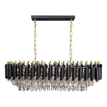 Lámpara colgante con cadena CRISTAL 10xE14/10W/230V negra/dorada