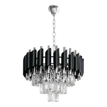 Lámpara colgante con cadena CRISTAL 5xE14/10W/230V Ø 38 cm negro/cromo mate