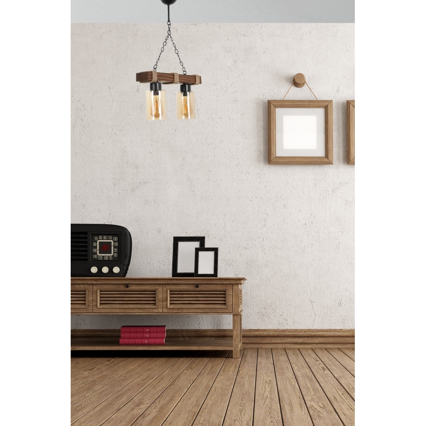 Lámpara colgante con cadena JASMIN 2xE27/40W/230V marrón/beige