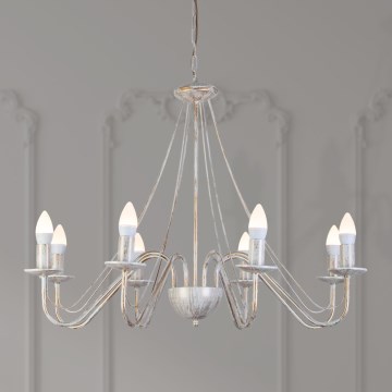 Lámpara colgante con cadena MALBO 8xE14/10W/230V blanco/dorado/pátina