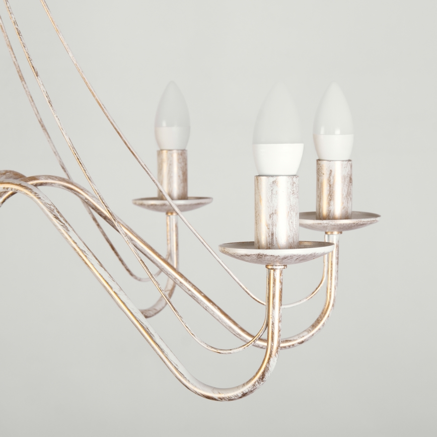 Lámpara colgante con cadena MALBO 8xE14/10W/230V blanco/dorado/pátina
