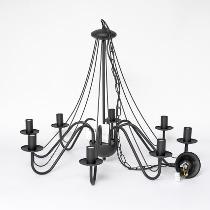 Lámpara colgante con cadena MALBO 8xE14/10W/230V, negra