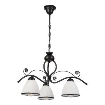 Lámpara colgante con cadena RETRO 3xE27/60W/230V negra/blanca
