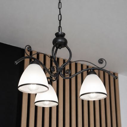 Lámpara colgante con cadena RETRO 3xE27/60W/230V negra/blanca