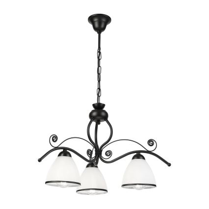 Lámpara colgante con cadena RETRO 3xE27/60W/230V negra/blanca