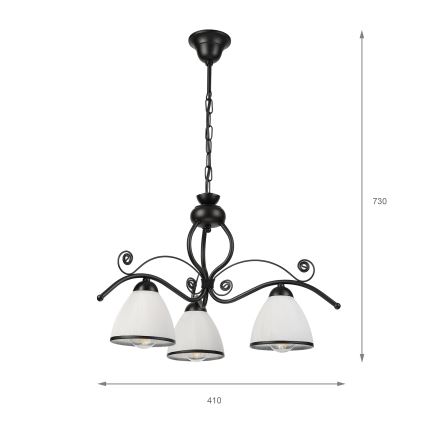 Lámpara colgante con cadena RETRO 3xE27/60W/230V negra/blanca