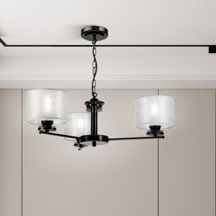 Lámpara colgante con cadena ROSA 3xE27/60W/230V negra/gris