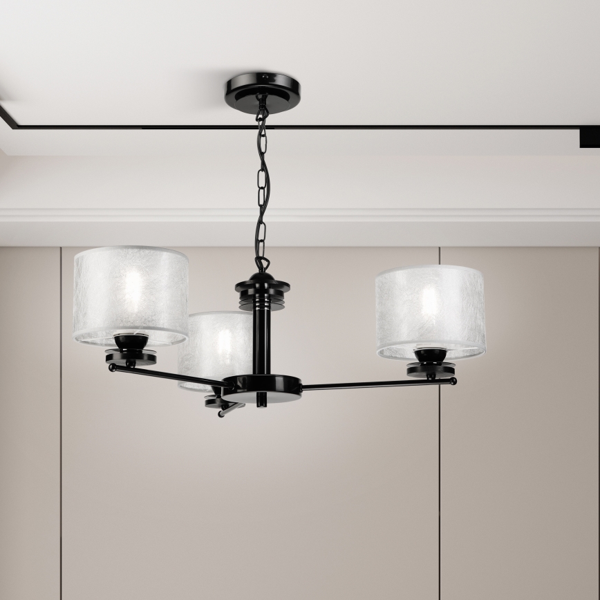 Lámpara colgante con cadena ROSA 3xE27/60W/230V negra/gris