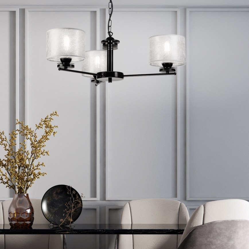 Lámpara colgante con cadena ROSA 3xE27/60W/230V negra/gris