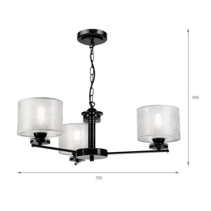 Lámpara colgante con cadena ROSA 3xE27/60W/230V negra/gris