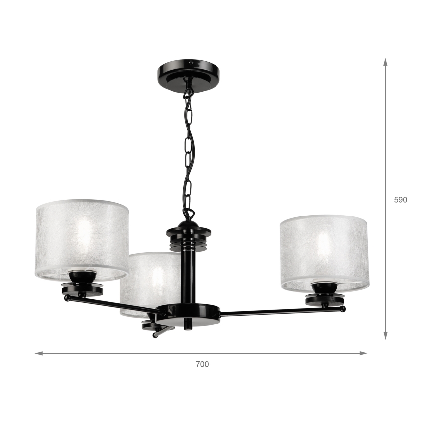 Lámpara colgante con cadena ROSA 3xE27/60W/230V negra/gris