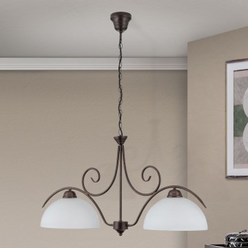 Lámpara colgante con cadena RULA 2xE27/40W/230V blanco/bronce