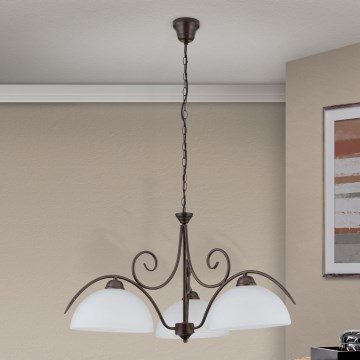 Lámpara colgante con cadena RULA 3xE27/40W/230V Ø 70 cm blanco/bronce