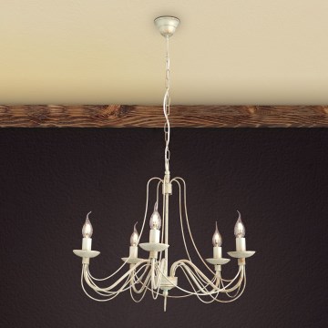 Lámpara colgante con cadena VELA 5xE14/40W/230V diá. 60 cm blanco/dorado/pátina