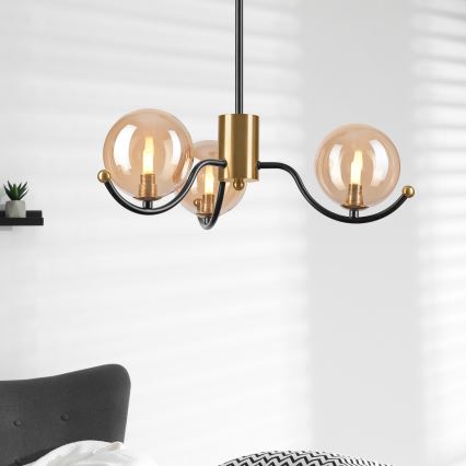 Lámpara colgante con varilla GEORGIA 3xG9/5W/230V dorado/beige ahumado