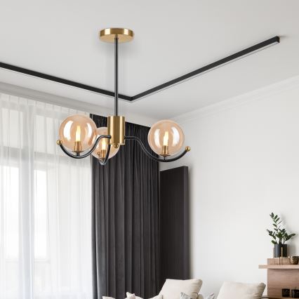 Lámpara colgante con varilla GEORGIA 3xG9/5W/230V dorado/beige ahumado