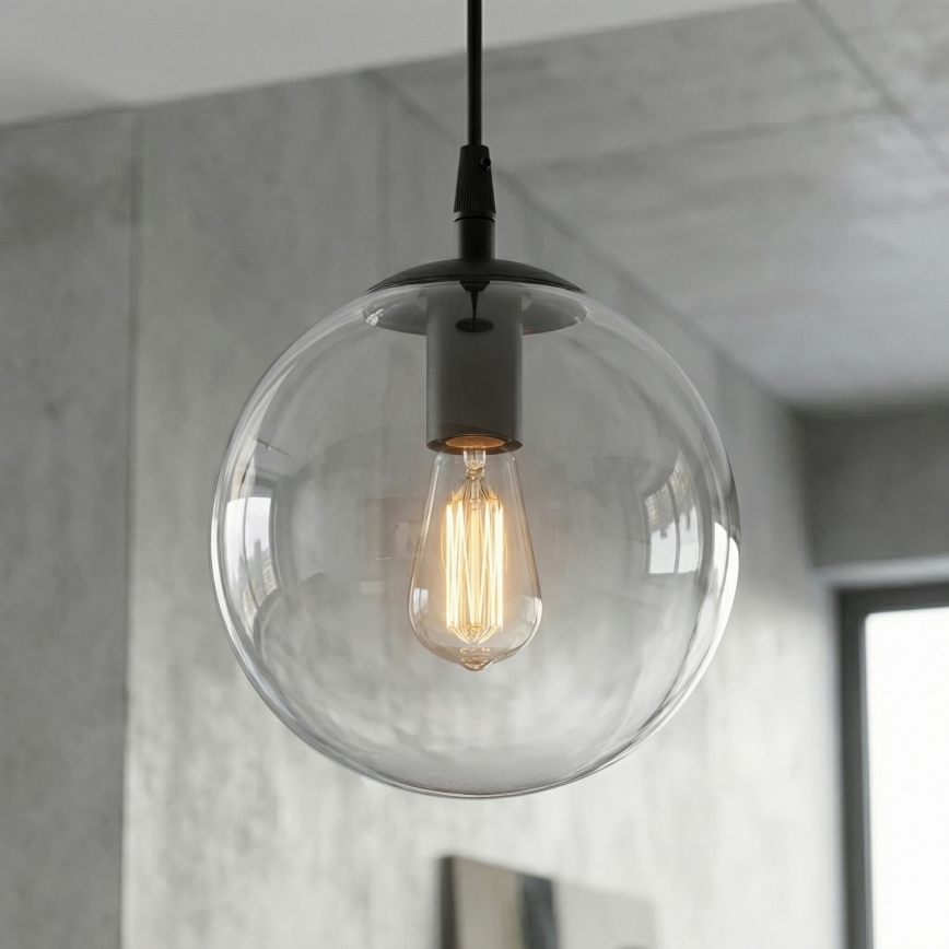 Lámpara colgante COSMO 1xE14/10W/230V diá. 14 cm negro/transparente