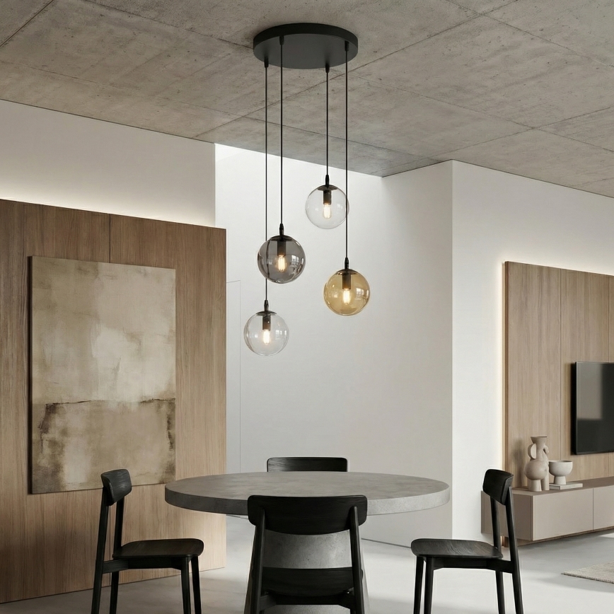 Lámpara colgante COSMO 4xE14/10W/230V diá. 40 cm negro/gris/beige/transparente