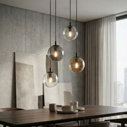 Lámpara colgante COSMO 4xE14/10W/230V diá. 40 cm negro/gris/beige/transparente