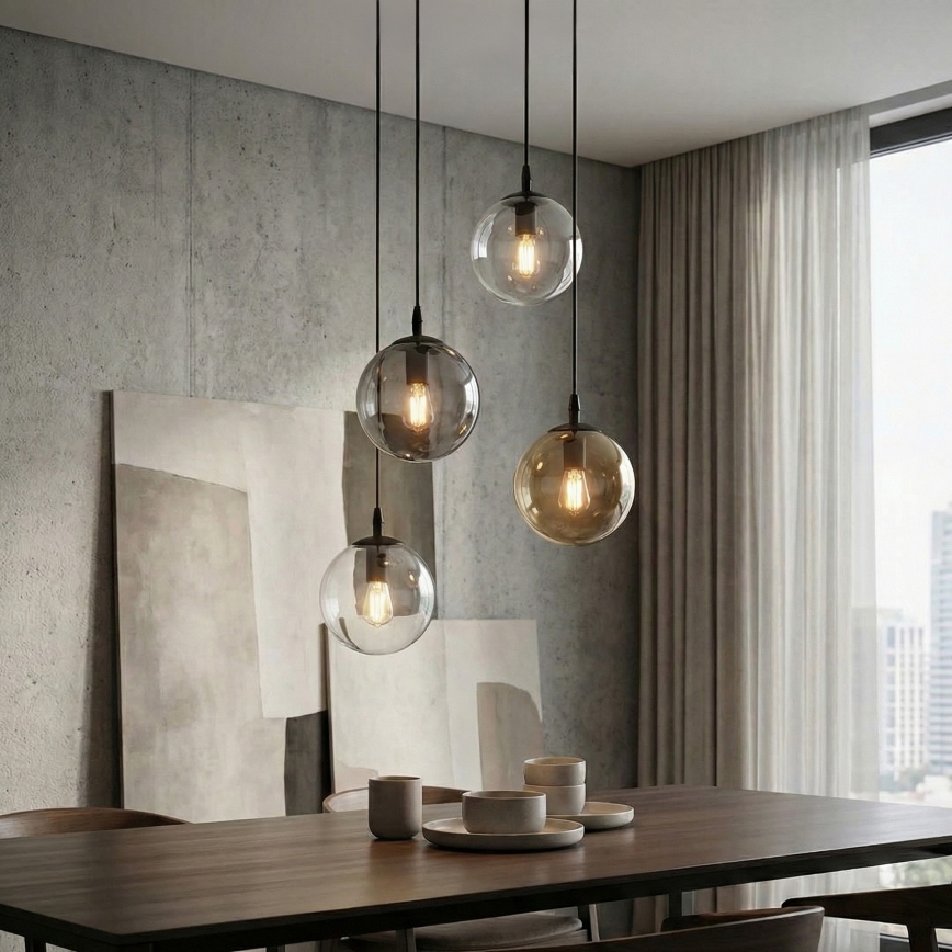 Lámpara colgante COSMO 4xE14/10W/230V diá. 40 cm negro/gris/beige/transparente