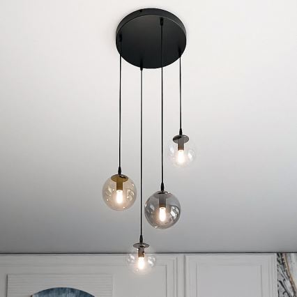 Lámpara colgante COSMO 4xE14/10W/230V diá. 40 cm negro/gris/beige/transparente