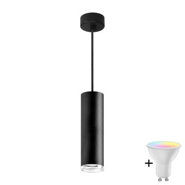 Lámpara colgante de baño LED RGBW regulable TURYN con cable 1xGU10/4,8W/230V 3000K IP44 negra + mando a distancia