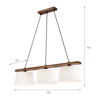 Lámpara colgante de cable AIDA 3xE27/60W/230V, diámetro 25 cm, roble/nogal