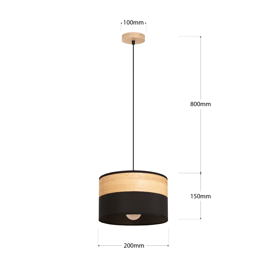 Lámpara colgante de cable ALBA 1xE27/15W/230V Ø 20 cm negro/marrón