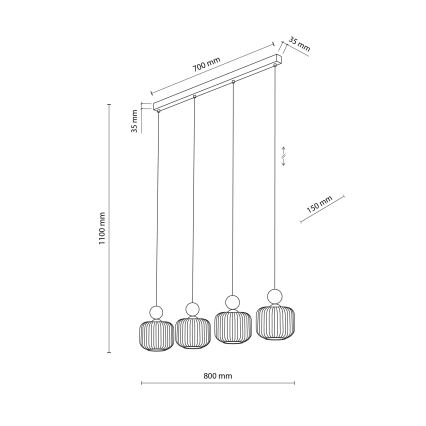 Lámpara colgante de cable BALLO 4xE14/10W/230V beige