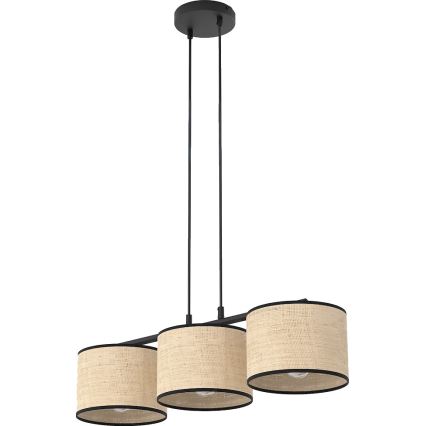 Lámpara colgante de cable ECO 3xE27/15W/230V beige/ratán