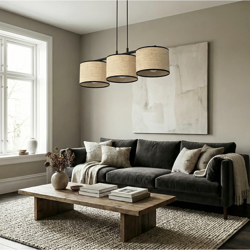 Lámpara colgante de cable ECO 3xE27/15W/230V beige/ratán