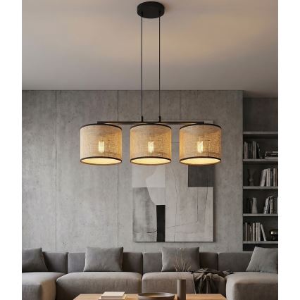 Lámpara colgante de cable ECO 3xE27/15W/230V beige/ratán