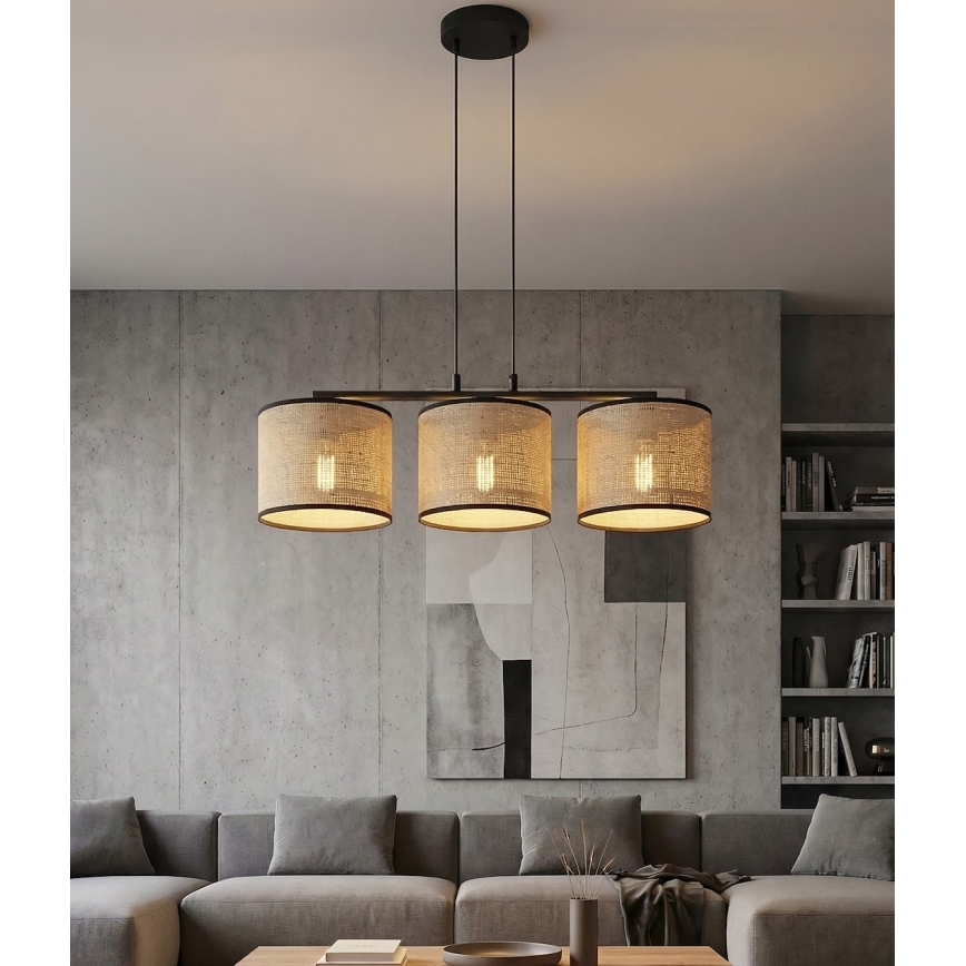 Lámpara colgante de cable ECO 3xE27/15W/230V beige/ratán