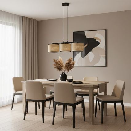 Lámpara colgante de cable ECO 3xE27/15W/230V beige/ratán